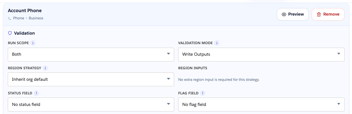 Account phone field rule labeled Business in Config Manager