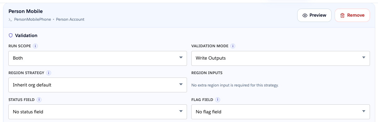 Person Mobile field rule labeled Person Account in Config Manager