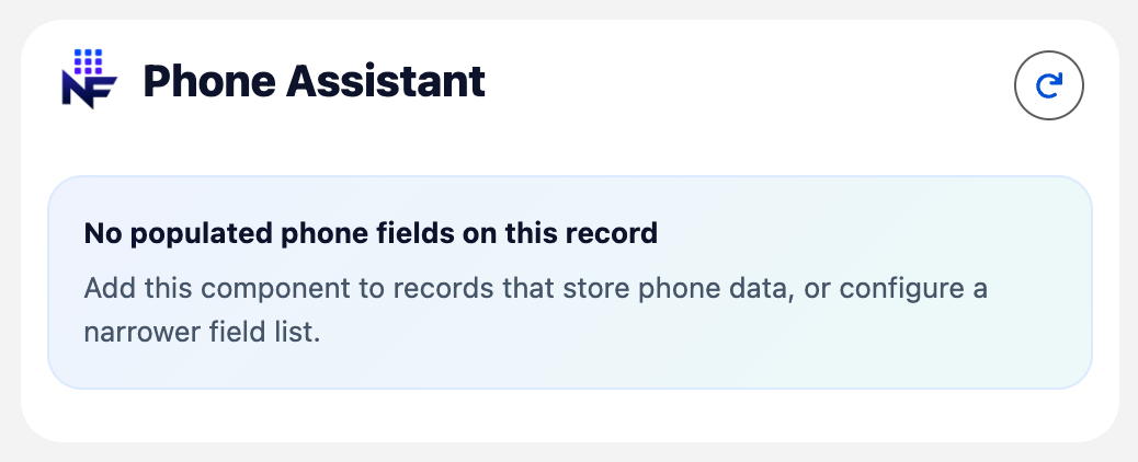 Empty state when no configured phone fields have values
